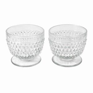 Vintage Indiana Glass Diamond Point Sherbet Dessert Cups Clear Pedestal Pair